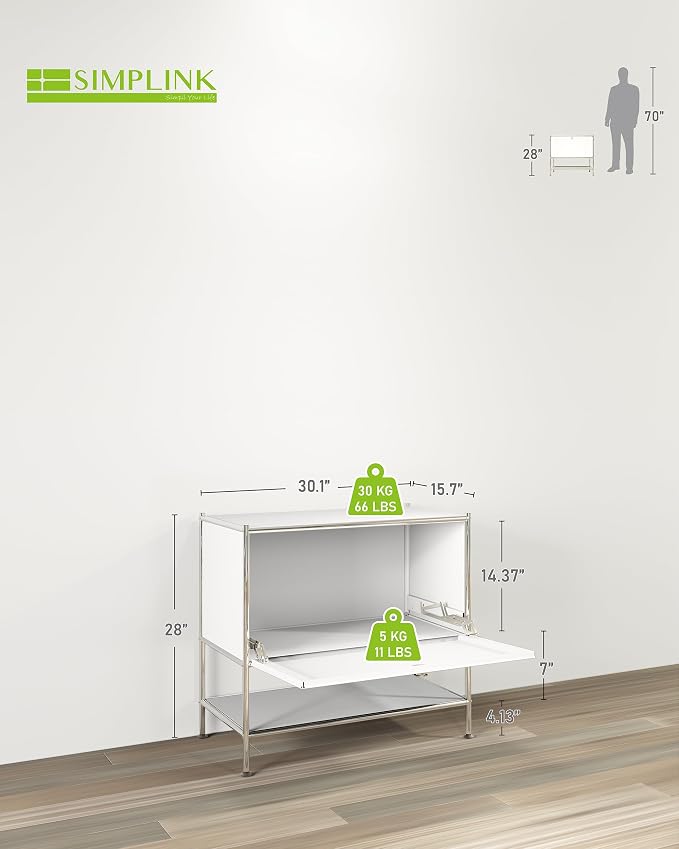 Metal Sidetable with Flap Door, 27.5" Height - DIY Modern Furnishing for Home, Office, Foyer, Bedroom - Night Stand, Book Shelf, Bookshelf, Cube Storage Organizer, Bedside Table (White) - Image 3