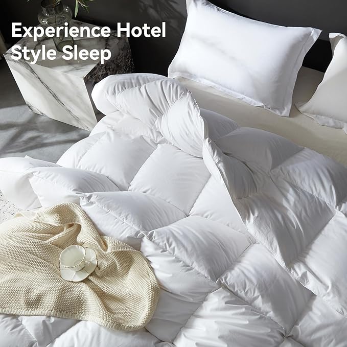 L LOVSOUL Goose Feather Down Fiber Comforter King Size, 100% Organic Cotton Fabric Duvet Insert,1200TC,750+FP, Hotel Collection, All Season White Comforters with 8 Tabs,106x90in