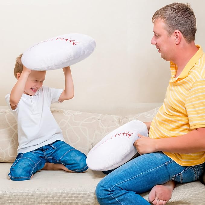 Jetec 2 Pcs Baseball Plush Pillow 14" Cute Baseball Room Decor Sport Theme Throw Pillow Fluffy Round Cushion for Home Bedroom Room Decoration