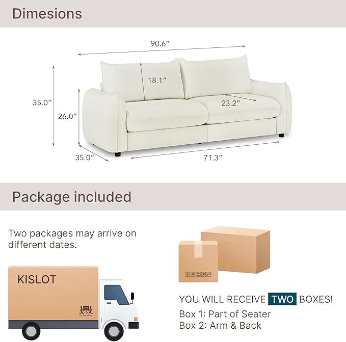 90'' Cloud Loveseat Sofa,Chenille Fabric Couch with 3 Deep Seater, Modern Love Seat,Comfy Thick Cushion,Upholstered Sofa Couch for Living Room Bedroom Apartment
