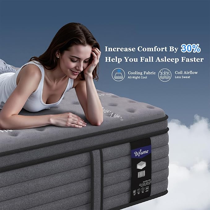 King Mattress 12 Inch, Hotel Luxury Hybrid King Size Mattress In A Box, Extra Enhanced Support, Relieve Back & Waist Pain, Cooling Sleep, Fiberglass-Free, CertiPUR-US, 365-Night Trial, Medium Firm