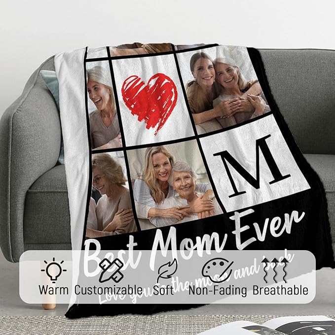 ROMANDY Ships Next Day Custom Blanket with Picture Customized Banket Personalized Throw Blankets Customizable Photo Blankets Customize for Mom Dad Girlfriend Boyfriend Wife Husband Her Him
