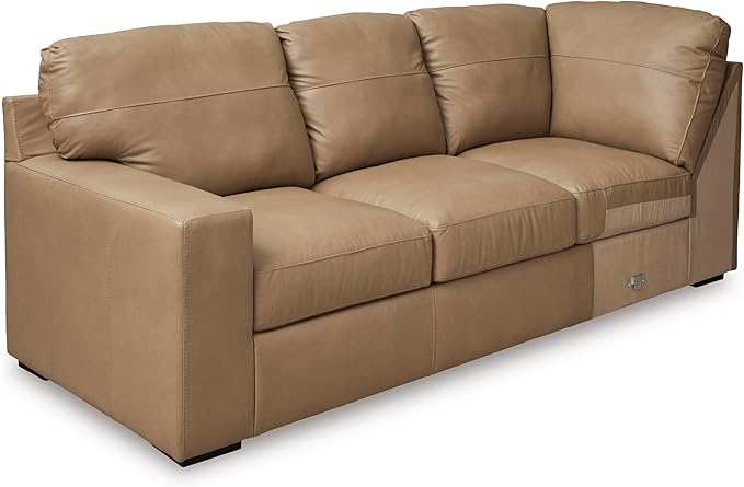 Signature Design by Ashley Bandon Modern Leather Match Left-Arm Facing 3-Piece Sectional with Removable Cushions and Armrest, Light Brown