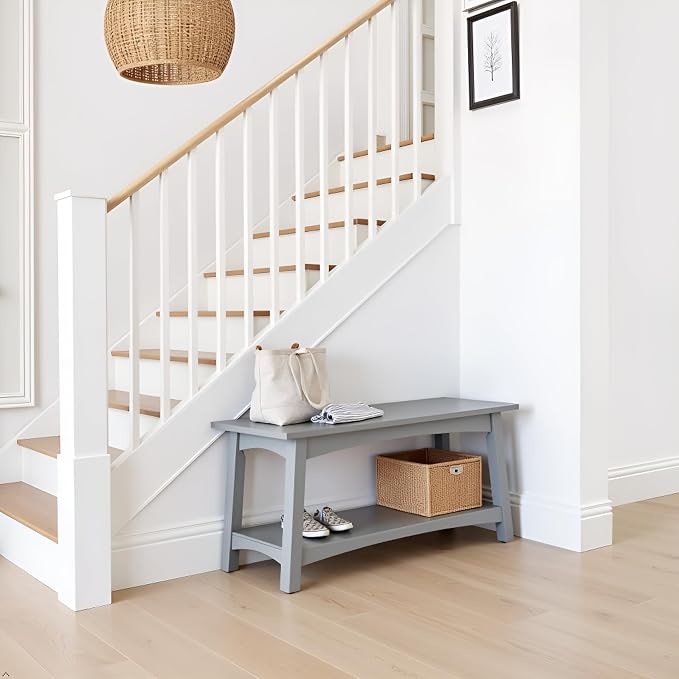 Craftsbury 36-Inch Wood Entryway Bench with Storage Shelf – Dove Gray Accent Bench for Entryway, Hallway, or Living Room – Small Space Seating with Farmhouse Charm by Alaterre Furniture - Image 6