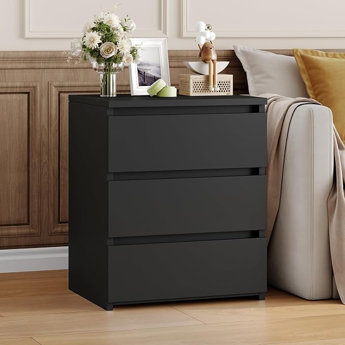 FOTOSOK Nightstand Set of 2 Black Nightstand with 3 Drawers, Black Bedside Table Night Stand for Bedroom with Cut-Out Handle, Sofa Side Table 3 Drawer Nightstand for Bedroom, 17.7W*15D*21.7H - Image 7