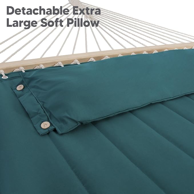 SUNCREAT Hammocks Extra Large Double Hammock with 12 ft Stand for Outside, 475lbs Capacity, Outdoor Portable Hammock with Hardwood Spreader Bar, Extra Large Pillow, Dark Green - Image 5