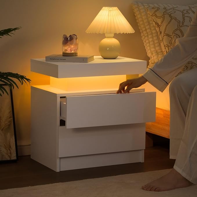 Bingoday Nightstand Set of 2 LED Nightstand with 2 Drawers, Bedside Table with Drawers for Bedroom Furniture, Side Bed Table with LED Light - Image 5