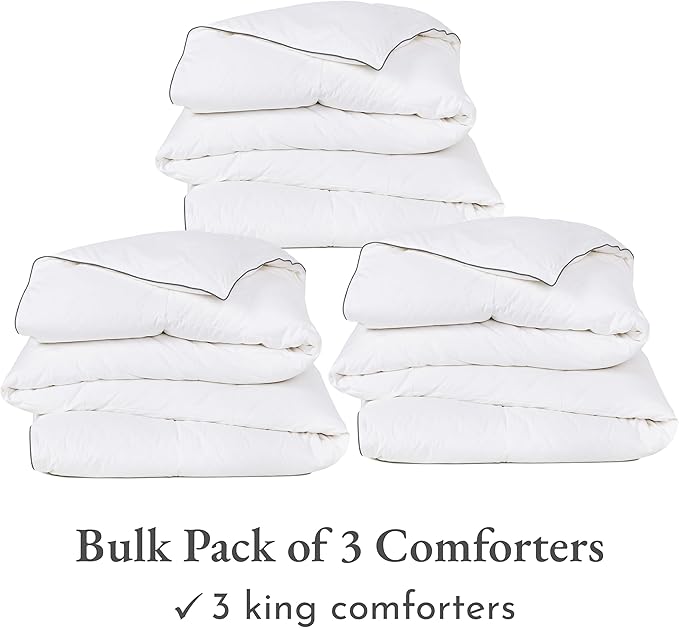 California Design Den Bulk Pack of 3 King Down Alternative Comforter - Luxury All-Season Down Alternative, Quilted Extra Fluffy, Soft, and Cooling, Machine Washable with Corner Tabs - White