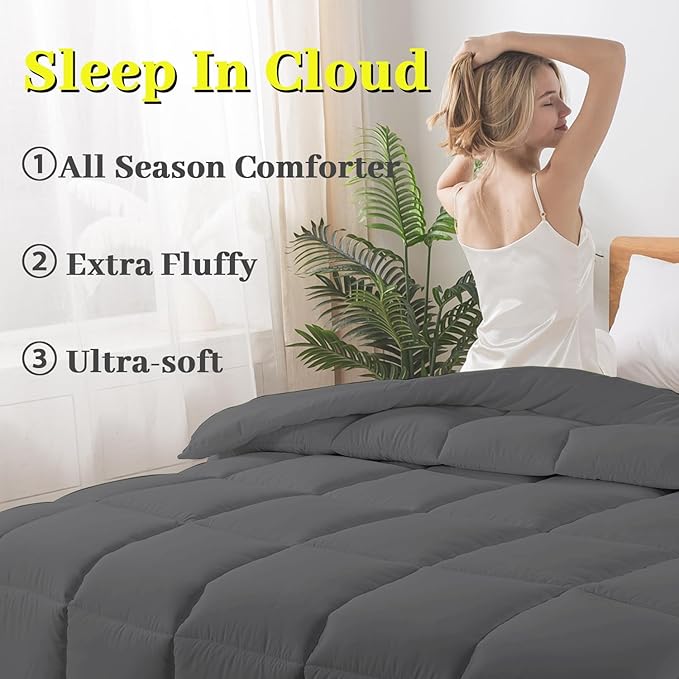 BedTreat Down Alternative Full Duvet Insert with Corner Tabs, All Season Quilted Bed Comforter Box-Stitched Full Comforter Grey, Machine Washable Microfiber Bedding