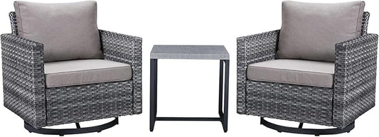 Belord Outdoor Bistro Set 3 Piece Wicker Swivel Rocker Patio Chairs, Oversize Outdoor Rattan Seating Set, Patio Swivel Glider Chairs Wicker Furniture with Metal Side Table for Outside Porch Backyard