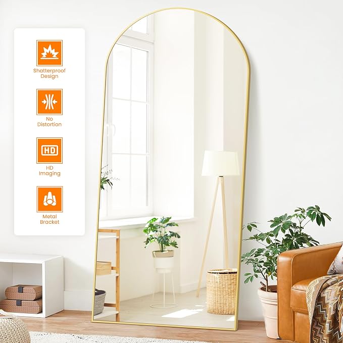 TRAHOME Full Length Arched Mirror, 75"x35" Standing Floor Full Body Mirror for Wall with Aluminum Alloy Frame for Bedroom, Living Room, Dressing Room(Gold) - Image 2