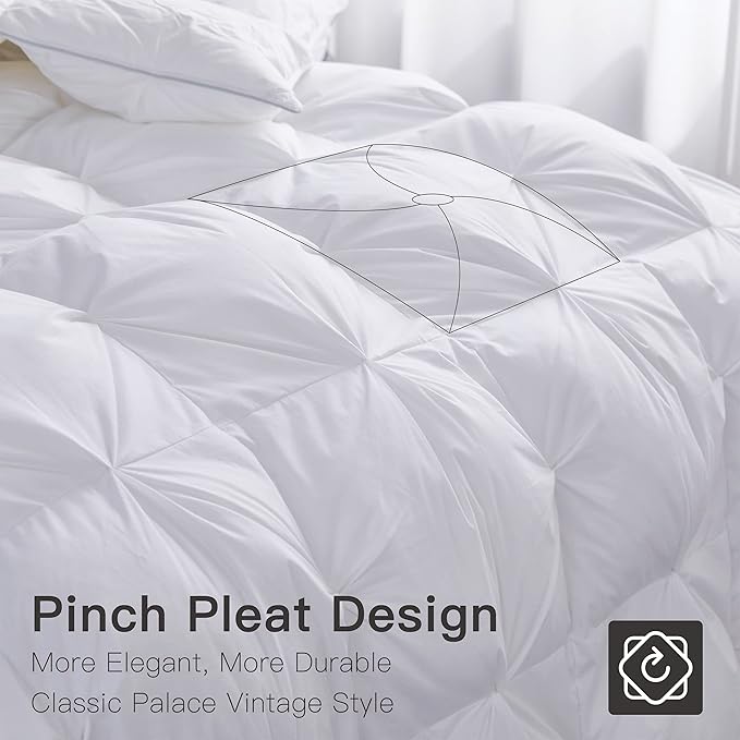 Alanzimo All Season Twin/Twin XL Size 68x90 Goose Down Feather Fiber Comforter - Luxury Medium Warmth White Hotel Style Fluffy Down Feather Comforter Duvet Inserts with 8 tabs-Pinch Pleat
