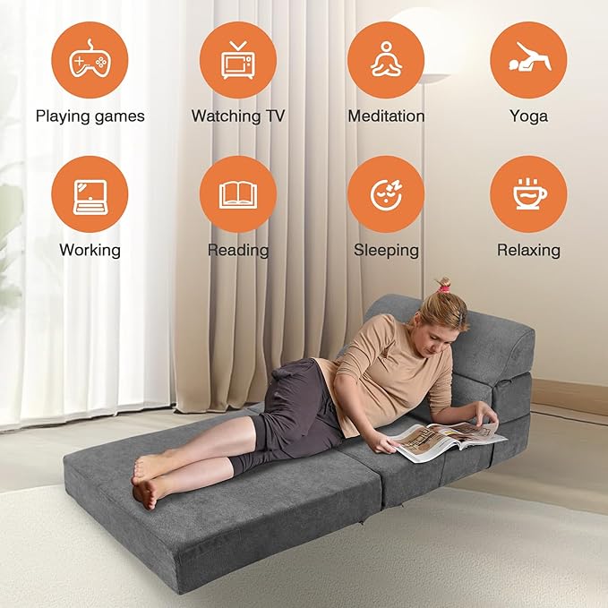 Comfy Foldable Sofa Bed - Folding Single Sofa Bed for Adults, Convertible Sleeper Sofa Fold Out Sleeper Chair Couch for Living Room Bedroom Guest, Floor Chair Lounger Mattress with Back Support