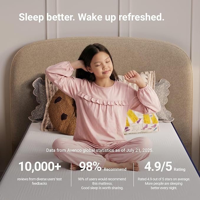 Avenco 8 Inch Twin Mattress with Open-Cell Foam for Breathable Comfort, Gel Memory Foam Twin Size Mattresses with Removable Cover, CertiPUR-US Certified Mattress in a Box