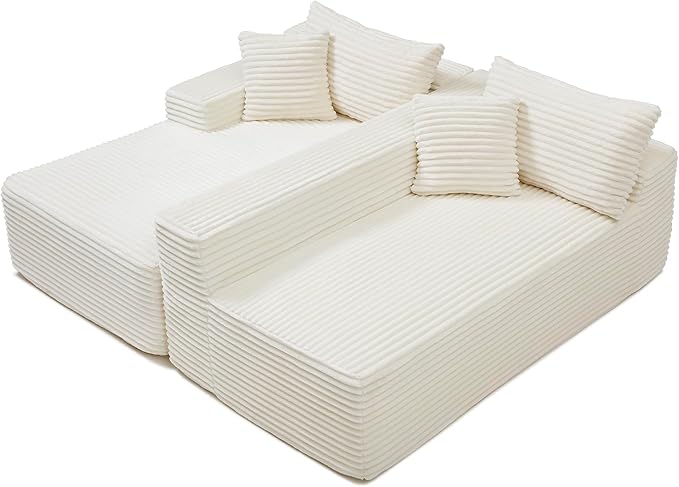 105-Inch L-Shaped Left Facing Corner Compressed Sofa Modular Sectional Boneless Cloud Sofa Floor Foam Couch with Chaise Lounge, Corduroy Corner Boneless Cloud Couch