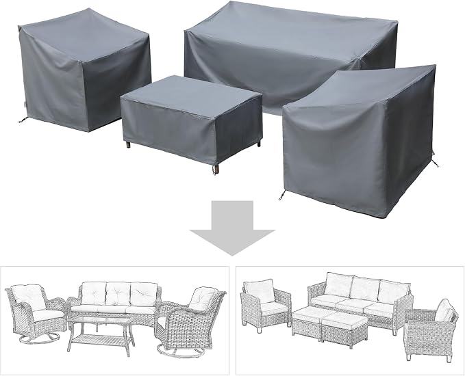 Patio Furniture Covers,Outdoor Furniture Cover Waterproof,Patio Furniture Set Covers for 4 Piece Outdoor Conversation Set,Patio Covers Set-XX-Large (Grey) - Image 2