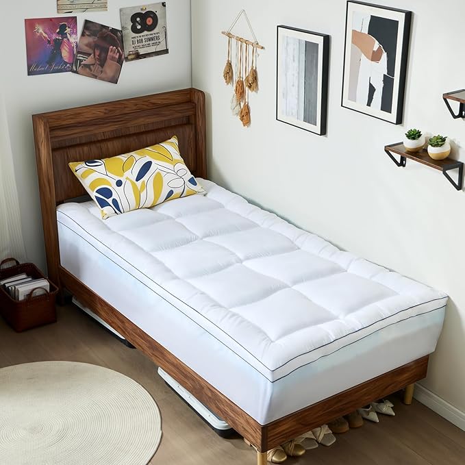 Twin XL Size 4 Inch Dual Layer Mattress Topper, 2 Inch Fluffy Soft Pillow Top Mattress Pad Cover and 2 Inch Gel Memory Foam for Back Pain Relief, Breathable, Cooling
