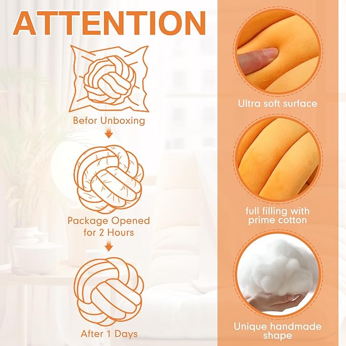 Namalu 2 Pcs Soft Knot Pillow Ball, Decorative Round Throw, Soft Knotted Plush Pillows, Handmade Stuffed Ball Pillows Cushion for Bedroom Sofa Couch Home Decor(7.87 Inches,Caramel Color)
