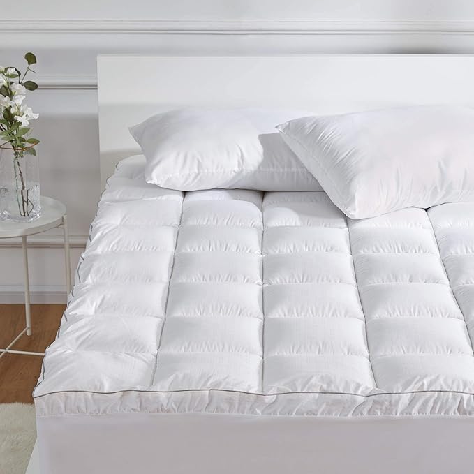 SLEEP ZONE Twin XL Cotton Mattress Topper, Ultra Fluffy Soft Mattress Pad Pillowtop Cooling Mattress Cover Fits 8-21 inch Deep Pocket, White
