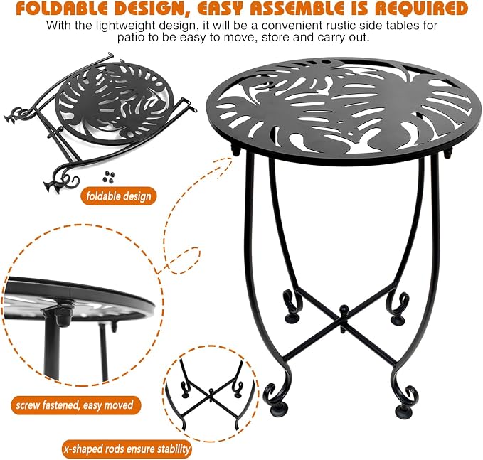 Outdoor Side Table for Small Spaces, Versatile 14 Inch Round Metal End Table for Patio Balcony Yard Porch Garden Bedside, Anti-Rust and Waterproof Accent Table for Indoor Outdoor Use, Easy Assembly - Image 6