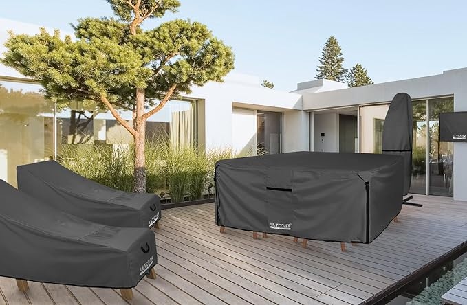 ULTCOVER 600D Tough Canvas Heavy Duty Rectangular Patio Table and Chair Cover - Waterproof Outdoor General Purpose Furniture Covers 126Lx74Wx28H inch, Black - Image 6