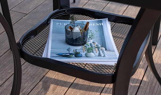 VICLLAX Outdoor Dining Set for 2, Small Patio Table and Chairs Set of Stackable Patio Sling Chairs and Square Dining Table for Front Porch, Dark Grey Fabric and Black Table - Image 6