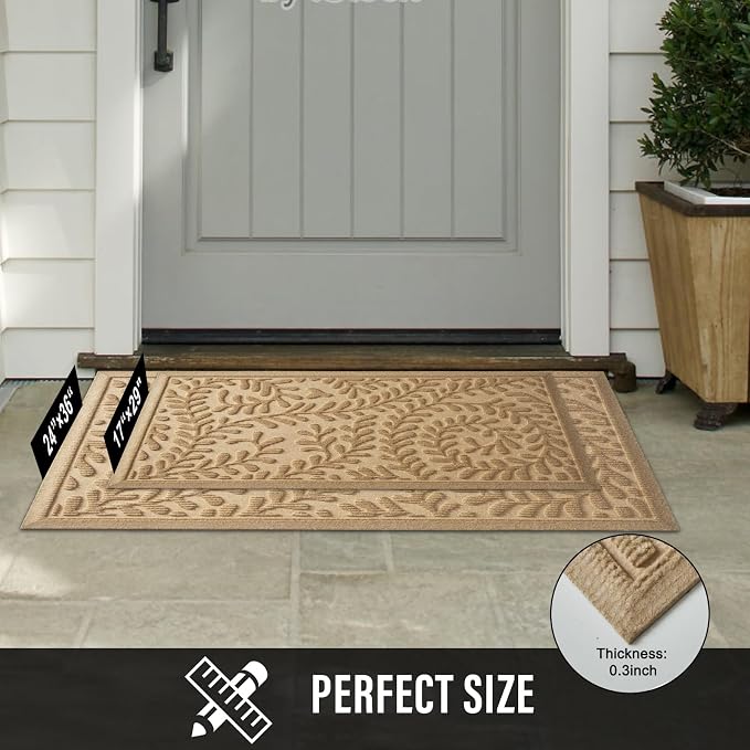 HIYARD Front Door Mat, Absorbent Dirt Trapping Welcome Door Mat Indoor Outdoor, Non Slip Entry Mat, Indoor Outdoor Door Mats, Fade Resistant, Low Profile Doormat for Entryway, 29??17, Beige - Image 6