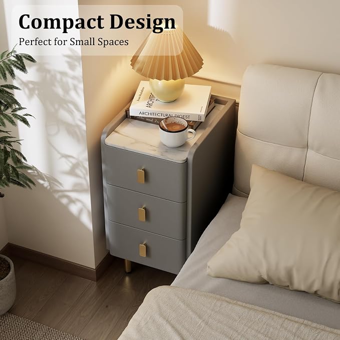AQIMUELE Narrow Nightstand with Drawers, Narrow Side Table Leather, Small Bedside Tables for Bedroom. (Dark Gray) - Image 4