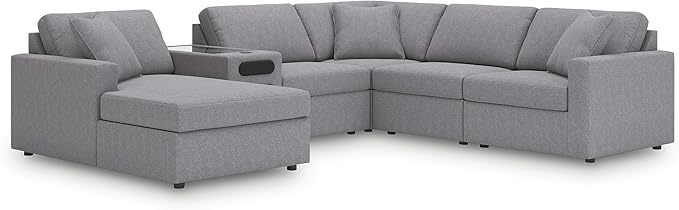 Signature Design by Ashley Modern Modmax Stain Resistant U-Shape Right-Arm Facing 6-Piece Sectional with Audio System and Chaise, Gray