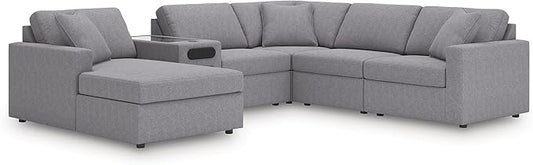 Signature Design by Ashley Modern Modmax Stain Resistant U-Shape Right-Arm Facing 6-Piece Sectional with Audio System and Chaise, Gray