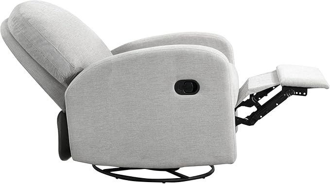 Palmdale 37.4" Swivel Rocker Manual Pull-Handle Recliner, Soft Modern, Pocket Coil Comfort, Black Metal Swivel Base Leg, Soft Chenille Fabric, Light Gray
