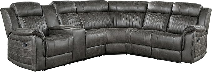 Lexicon Reclining Sectional Couches for Living Room, Modern Sofa, L Shape Sectional Couch with Drop-Down Cup Holders and Storage Arms, Manual Recliner Sectional Sofa, Brownish Gray