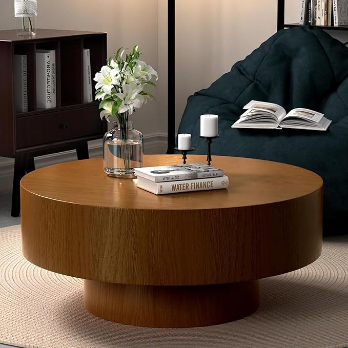 30.5" Round Drum Coffee Table Modern Unique Coffee Table Center Tea Tables Mid Century Coffee Tables for Living Room Apartment Office (30.5in)