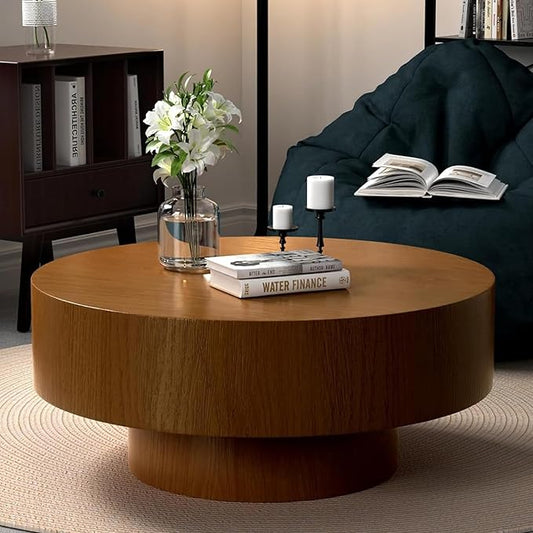 30.5" Round Drum Coffee Table Modern Unique Coffee Table Center Tea Tables Mid Century Coffee Tables for Living Room Apartment Office (30.5in)