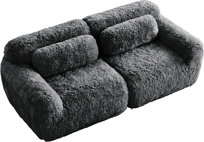 80.4-Inch Boneless Love Seat Couches in a Box, Modern 2 Seat Floor Modular Foam Cloud Sofa Faux Fur Loveseat Couch W/Angle Armrests for Home Apartments Bedroom