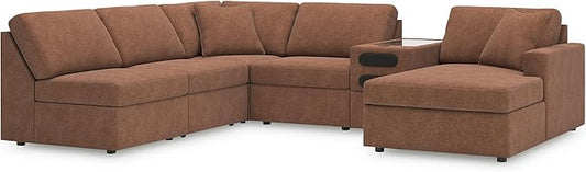 Signature Design by Ashley Modern Modmax Stain Resistant U-Shape Left-Arm Facing 6-Piece Sectional with Chaise and Audio Console, Orange