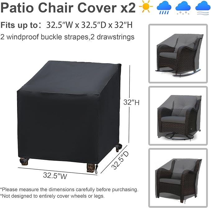 Patio Furniture Covers,Outdoor Furniture Cover Waterproof,Patio Furniture Set Covers for 4 Piece Outdoor Conversation Set,Patio Covers Set-XX-Large (Black) - Image 4