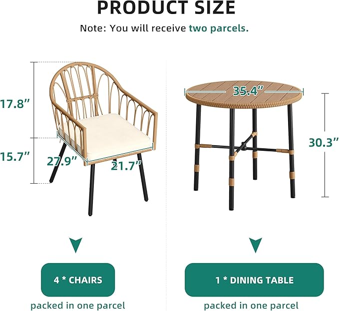 YITAHOME 5-Piece Dining Table Set with 4 Chairs, Kitchen Table & Chairs Set for 4, Boho Dining Room Table Set with Soft Cushion Chairs and 4 Holders, Ideal for Kitchen and Dining