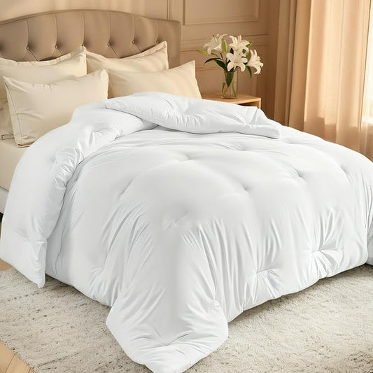 Comforters Queen Size, All Season Quilted Bed Comforter, Ultra-Soft Down Alternative Duvet Insert with 4 Tabs, Lightweight Bedding Blanket - Machine Washable, White
