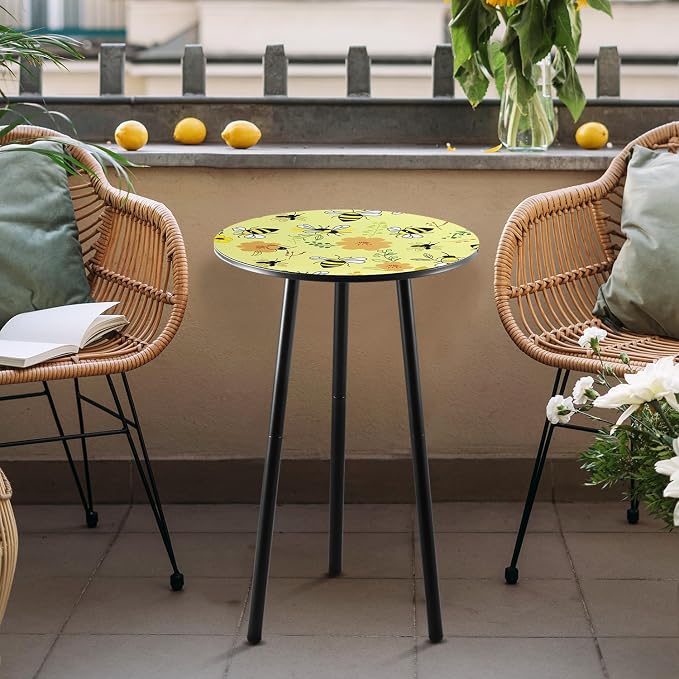 Metal Outdoor Side Tables Set of Two Small Outside Round End Table for Patio Modern Accent Garden Corner Table for Small Spaces, Balcony, Porch, Weather-Resistant Plant Stand Indoor, Yellow - Image 8
