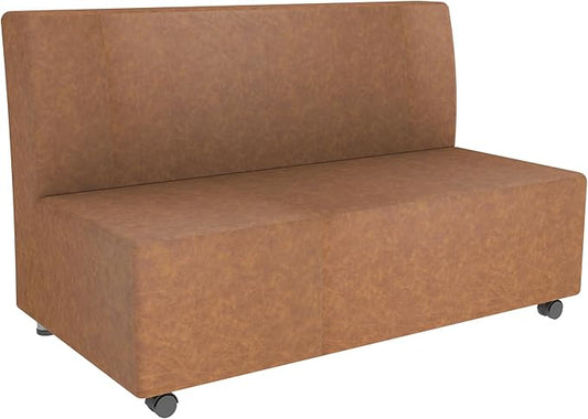 FDP Pro Series Rustic Armless Mobile Sofa with Tech Panel Outlet Distressed Faux Hide Leather, Hand Upholstered Commercial Furniture for Hotel Lobby, Office, Restaurant, Home and More - Hazelnut