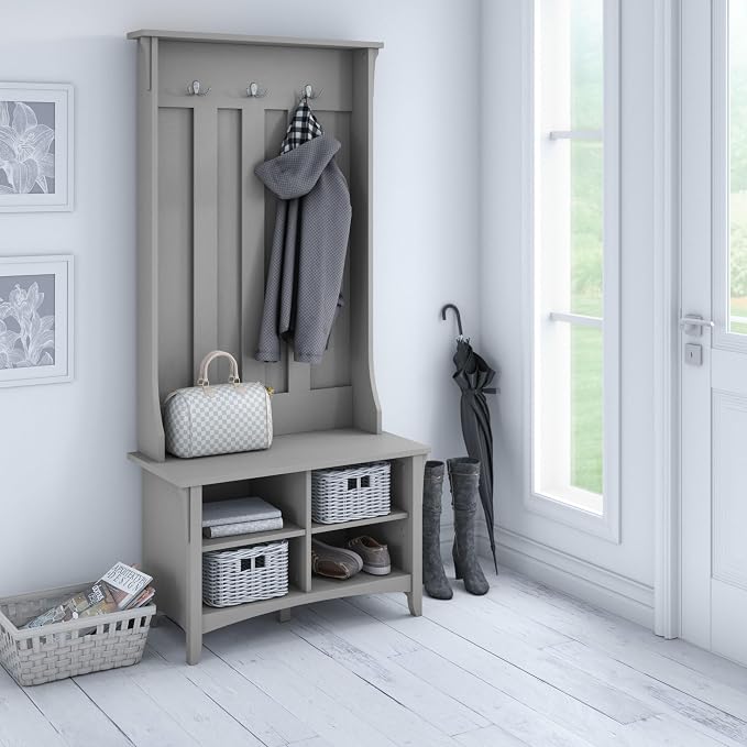 Bush Furniture Salinas Hall Tree with Shoe Storage Bench in Cape Cod Gray - Image 2