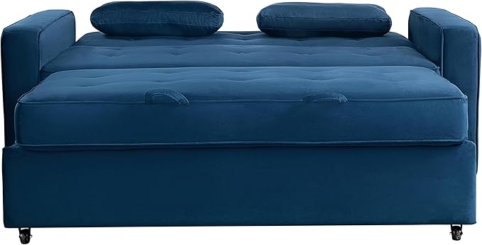 Serta Ainsley 72.6" Convertible Sleeper Sofa, Queen Size, Dreamcoil Comfort, Soft Velvet Fabric, Navy