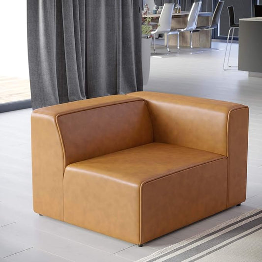 Modway Mingle Vegan Leather Sectional Sofa Right-Arm Chair in Tan