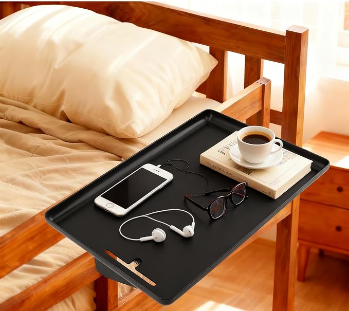Bedside Shelf for Dorm Bunk Bed, Clip Nightstand Shelf Floating Bed Side Table Tray Organizer, College Dorm Room Essentials Home Loft Bedroom Apartment Back to School Supplies(Color:Black) - Image 8
