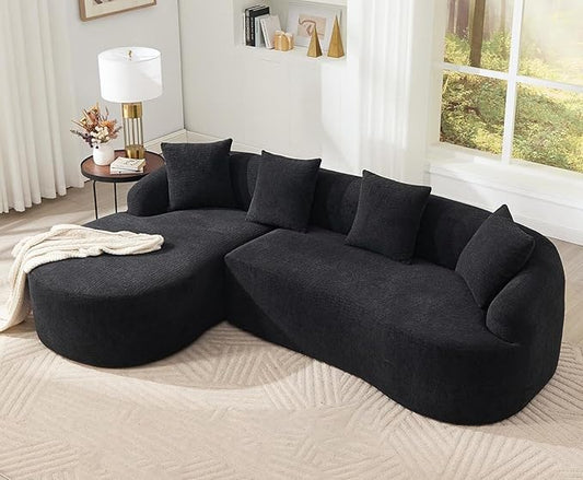 KEIKI L-Shaped Chenille Modular Sectional Couches with Chaise Lounge & 4 Pillows, 3 Seater Oversized Upholstered Luxury Plush Cloud Sofa for Living Room Apartment, Full Sponge Compression