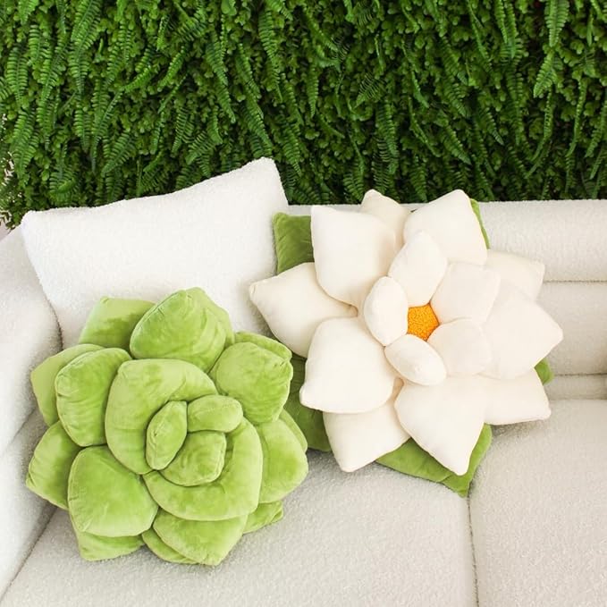 Green Philosophy Co. Poinsettia Pillow – Large Soft 3D Flower Throw Pillow, Marshmallow White Decorative Pillow for Couch & Bed, Cute Premium Gift for Plant Lovers, Star-Shaped