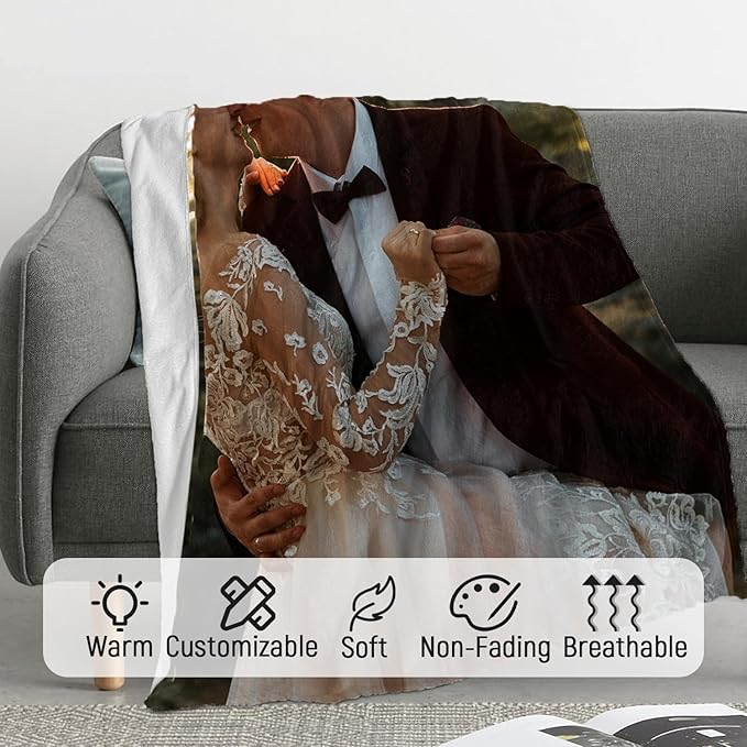 ROMANDY Ships Next Day Custom Blanket with Picture Customized Banket Personalized Throw Blankets Customizable Photo Blankets Customize Gifts for Her Him Mom Dad Wife Husband Girlfriend Boyfriend