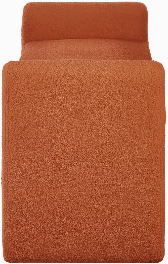 24KF Modern Upholstered Bed Bench Covered with Soft Boucle Teddy Fabric, Lovely Entryway Bench Ottoman with Armrest, 5062-Orange - Image 5