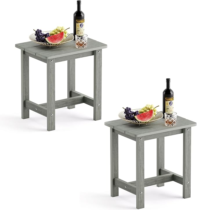 LUE BONA Outdoor Side Table Set of 2, HDPS Small Outdoor Table, Adirondack Side Table, Outside End Table for Patio, Porch, Deck, Pool, Weather Resistant/Easy Maintenance, Gray by LUEBONA